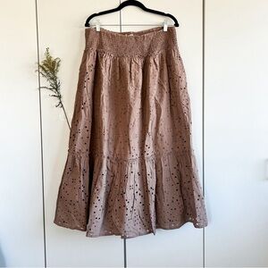 Jenifer & Grace Brown Eyelet Tiered Maxi Skirt NWT • Sz XL